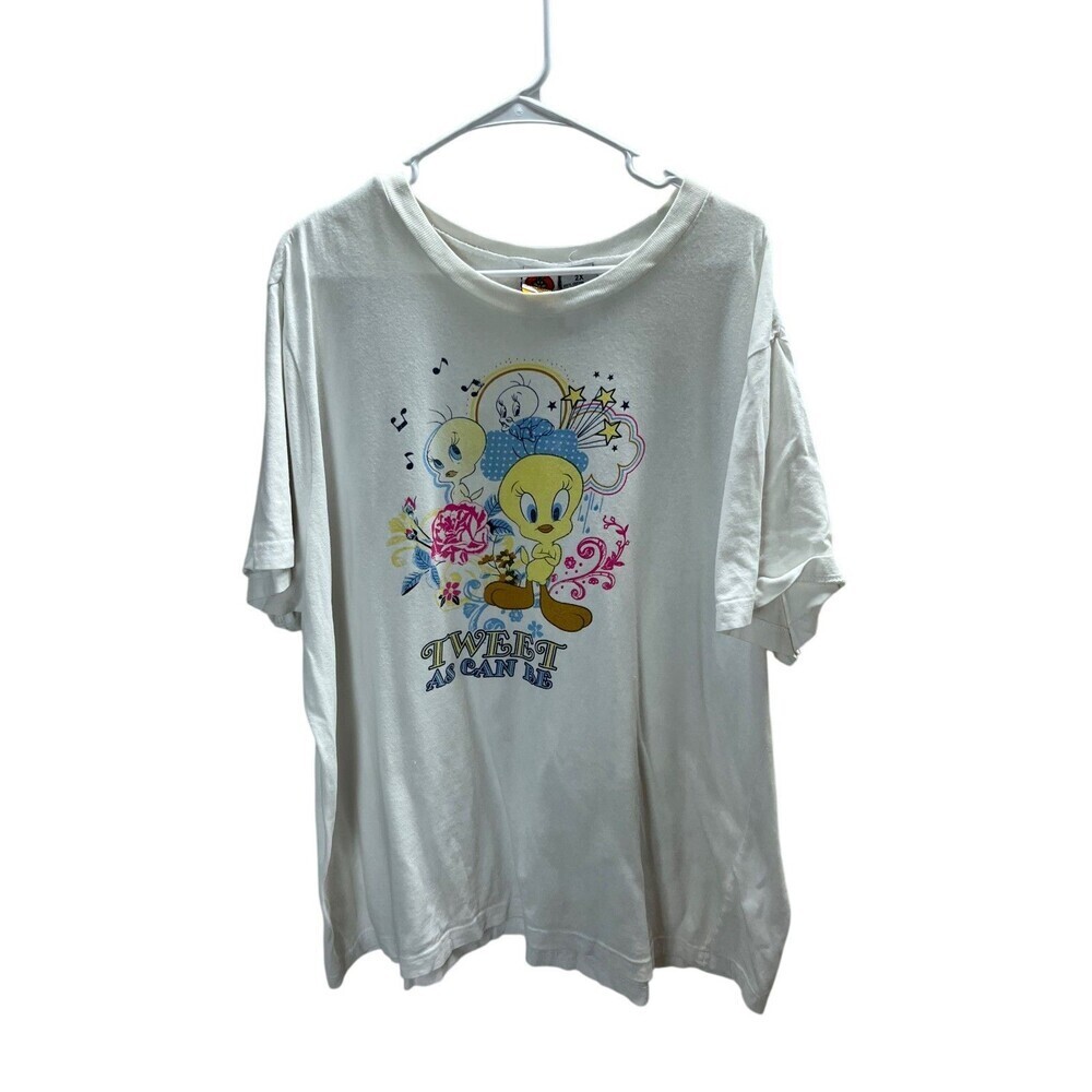Looney Toons T-Shirt Women's Size 2X White 100% Cotton Tweety Bird